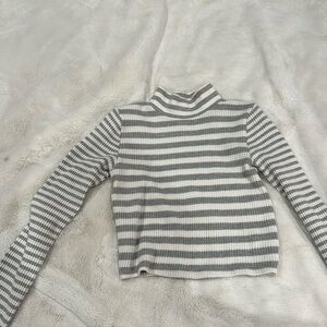 Aerie cropped striped grey knit top long sleeve
